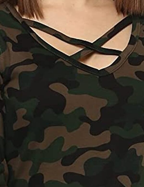Veirdo Pure Cotton Regular Fit V Neck Full Sleeves Camoflauge T-Shirt for Women & Girls (GL_02_CAMO) - Image 4