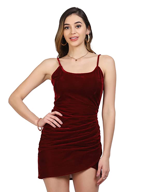 SIRIL Women's Solid Stretchable Bodycon Velvet Dress