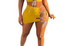 Yeshire Women's Sexy Two Piece Outfit Clubwear Crop Top + Lace Up Skirt Club Party Bandage Dress