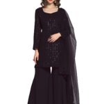 Navlik Faux Georgette Sequence Embroidered Unstitched Dress Material with Stiched Sharara