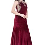 Kiya Velvet Flared/A-line Maroon Gowns for Women (4569)