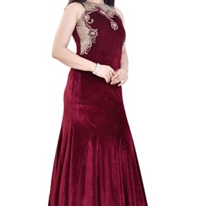 Kiya Velvet Flared/A-line Maroon Gowns for Women (4569)