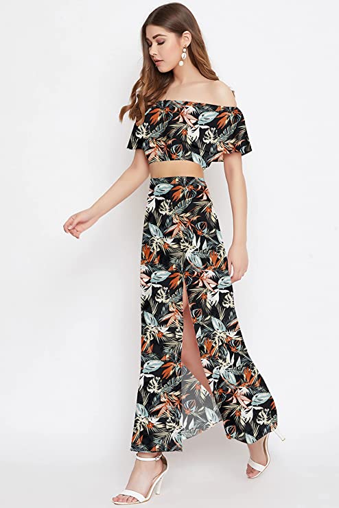 COOL AND CASUAL Women's Floral Printed Two Piece Dress Western Dress for Women - Image 3