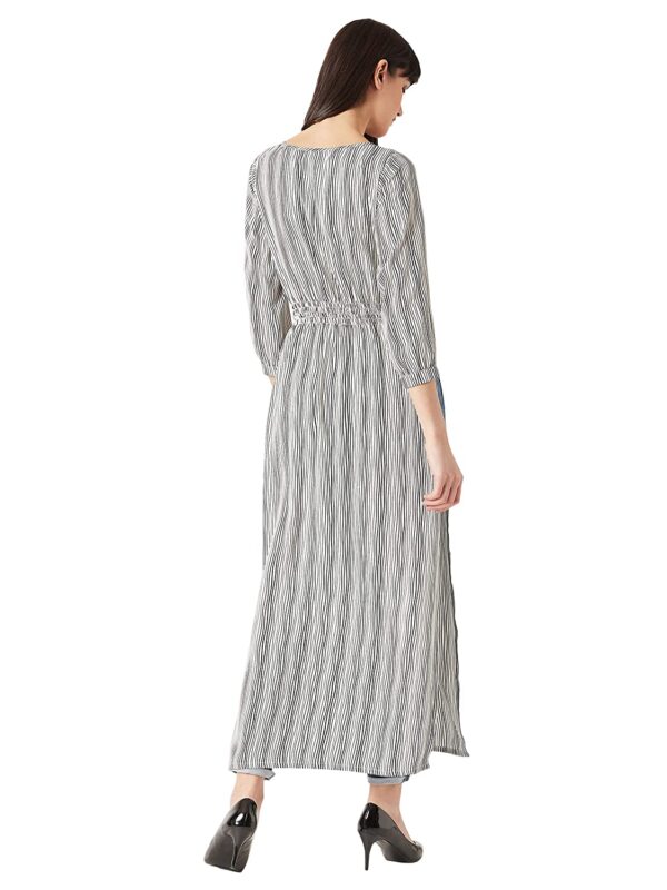 Miss Chase Women's Multicolored Round Neck 3/4th Sleeves Tie-Up Tassel Detailing Side and Front Slit Maxi Top - Image 3