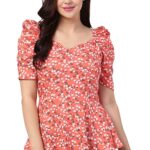 ZUVINO Women's Rayon Floral Peplum Top with Princess Sleeve; Office wear, Summer Wear