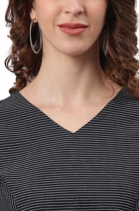 Janasya Women's Black Cotton Western Dress with Pocket - Image 4