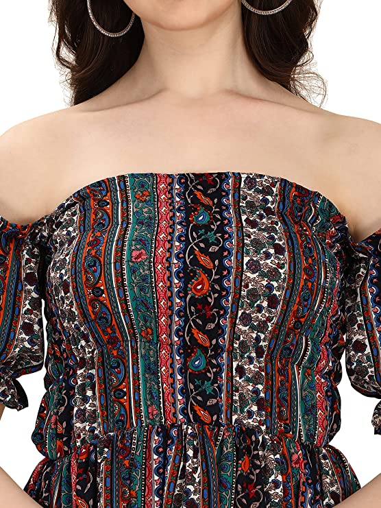 OOMPH! Women's Crepe A-Line Maxi Dress (Smocked} - Image 3