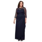 Alex Evenings Women's Plus Size Long Sweetheart Neck Dress with Illusion Neckline